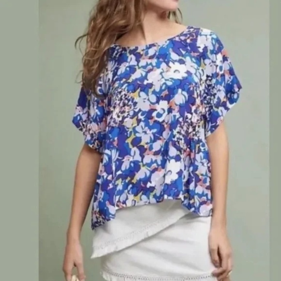 ANTHROPOLOGIE - MAEVE - Milla Blue Floral Blouse Dolman Spring - Picture 1 of 5